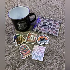 Black Mug and Book Lover Stickers Set